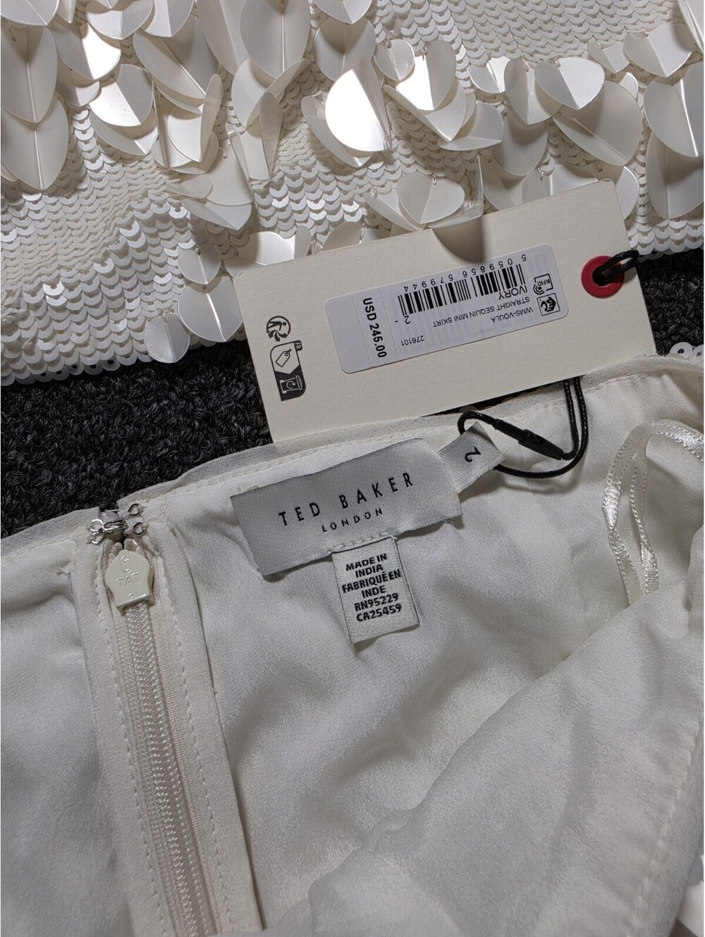 Ted Baker London Ivory Sequin 2 Piece Set Crop Top Mini Skirt NWT Size 2 - Picture 10 of 16